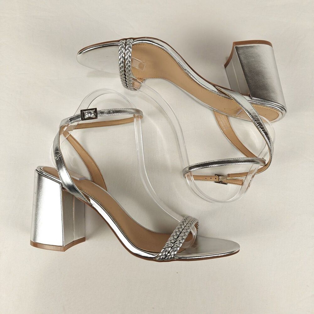 Jewel Badgley Mischka Suri Silver Metallic Block Heel Sandal Size 10 Party Comfy - Picture 6 of 10